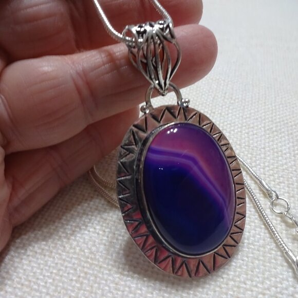 Beautiful "PURPLE BOTSWANA AGATE" Handmade Sterling Pendant/Chain #763B - Picture 1 of 3
